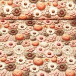 Jersey - Impression digitale 3D Effet tricoté Fleurs Marron Rose