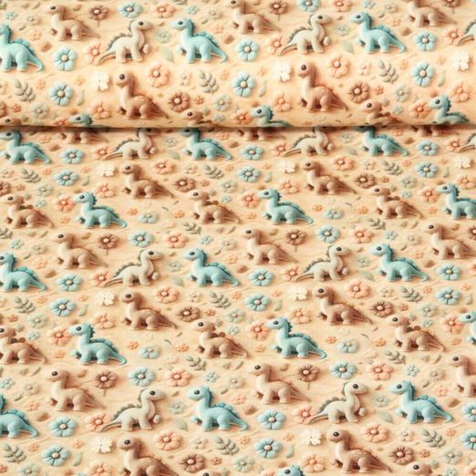 Jersey - Impression digitale 3D Dinosaures Beige