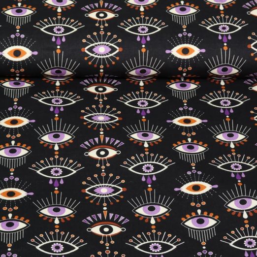 Mousseline bio - Hamburger Liebe Impression digitale Magical Shimmer Of Resistence Noir Violet