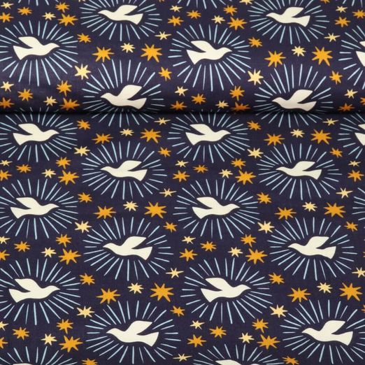 Mousseline bio - Hamburger Liebe Impression digitale Magical Shimmer Of Spirit Bleu marine foncé