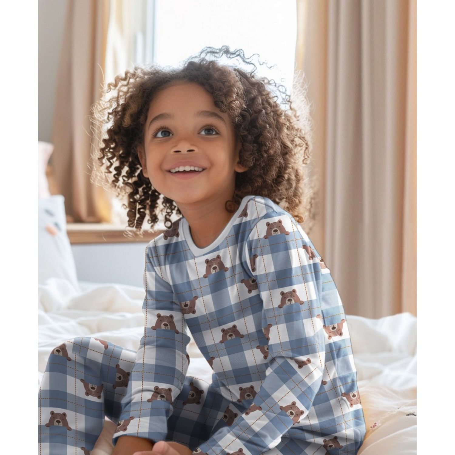 Flanelle de coton - Carreaux Ours Bleu jeans-1 Flanelle de coton - Carreaux Ours Bleu jeans-1