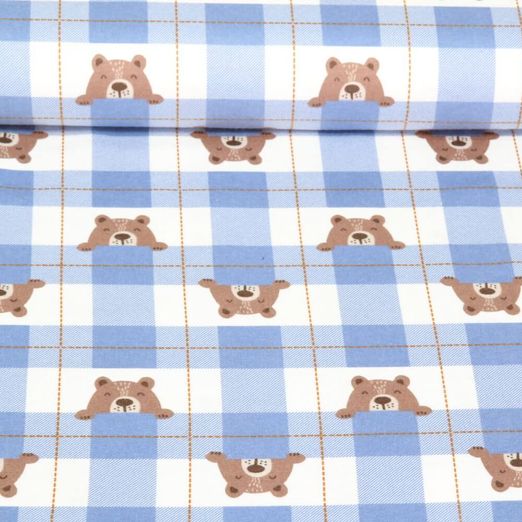 Flanelle de coton - Carreaux Ours Bleu jeans