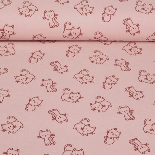 Flanelle de coton - Chats Vieux rose
