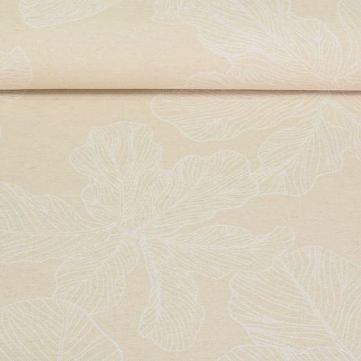 Toile jacquard - Fleurs Feuilles Beige