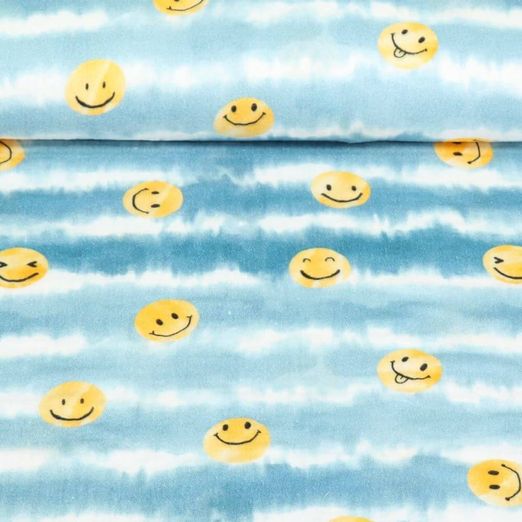 Baumwoll-Musselin - Double Gauze Digitaldruck Smileys Petrolblau