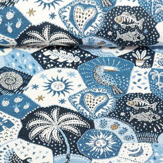 Gobelin - Tukan Lurex Blau Weiß Gold