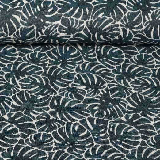 Toile jacquard - Feuilles monstera Vert