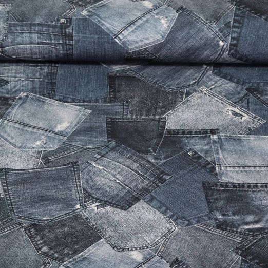 Jersey - Impression digitale Jeans Poches de pantalon Bleu