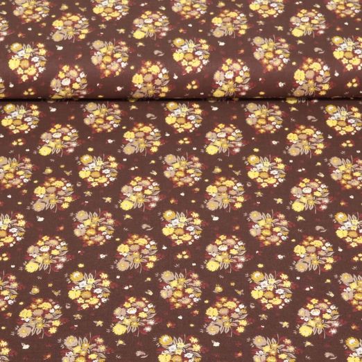 Popeline de coton - Bouquet de fleurs Marron rouge