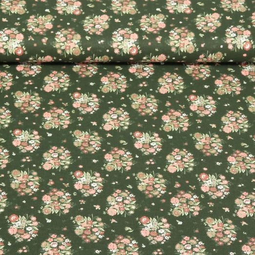 Popeline de coton - Bouquet de fleurs Vert