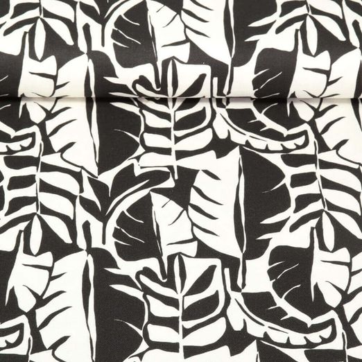 Toile de coton - Feuilles Noir Blanc