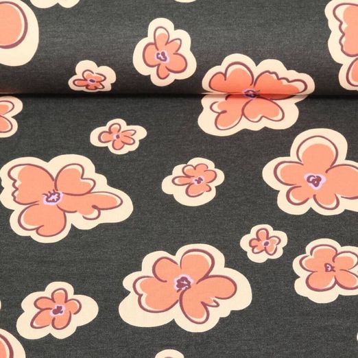 Jersey - Fleurs Anthracite Mélange