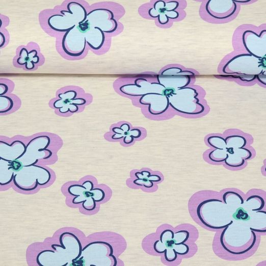 Jersey - Fleurs Ecru Mélange