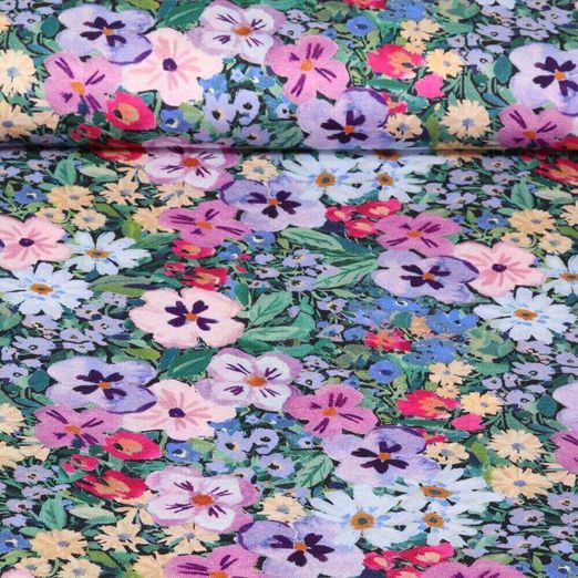 Jersey viscose - Fleurs de violettes Lilas Vert