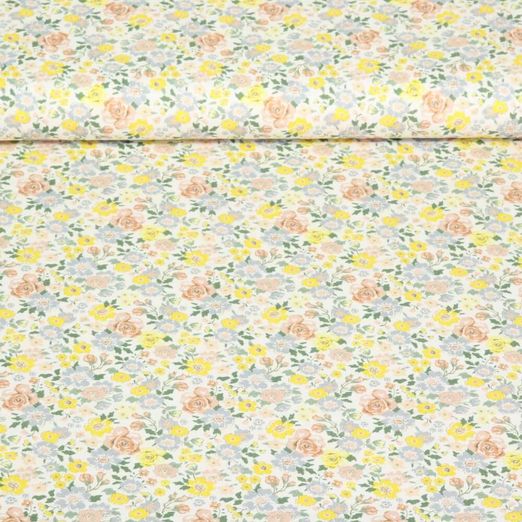 Baumwoll-Popeline - Rosen Blumen Weiß Gelb