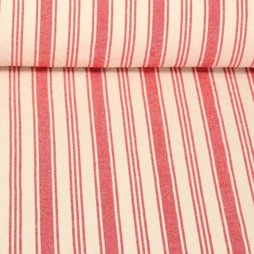 Baumwolle Webware - Küchentuch Streifen Beige Rot