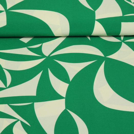 Tissu robe et blouse - Fleurs XXL Stretch Vert Ecru