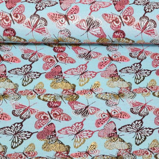Toile jacquard - Papillons Bleu