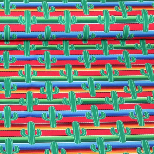 Faschingsstoff - Digitaldruck Mexiko Kakteen Multicolor