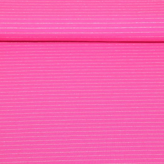 Jersey Sanetta Lurex - Rayures Rose vif Argenté