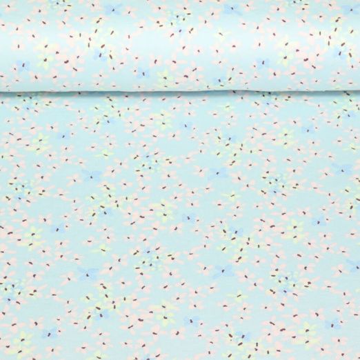 Jersey Sanetta - Fleurs pastels Bleu clair
