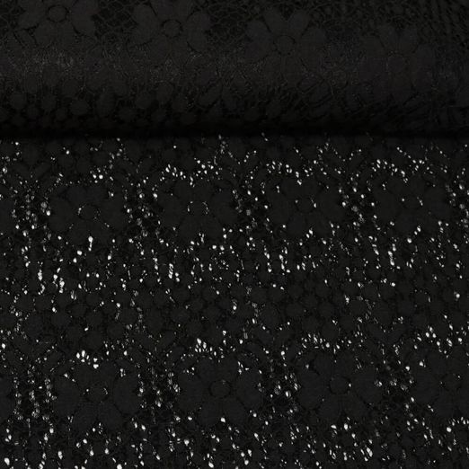 Tissu dentelle élastique Aurélia - Noir Uni