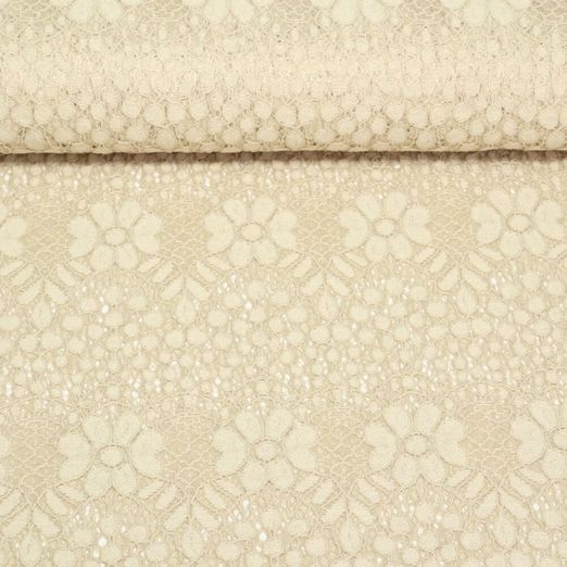 Tissu dentelle élastique Aurélia - Beige Uni