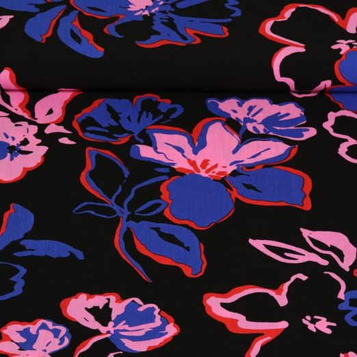 Viskose - Blumen Schwarz EcoVero 