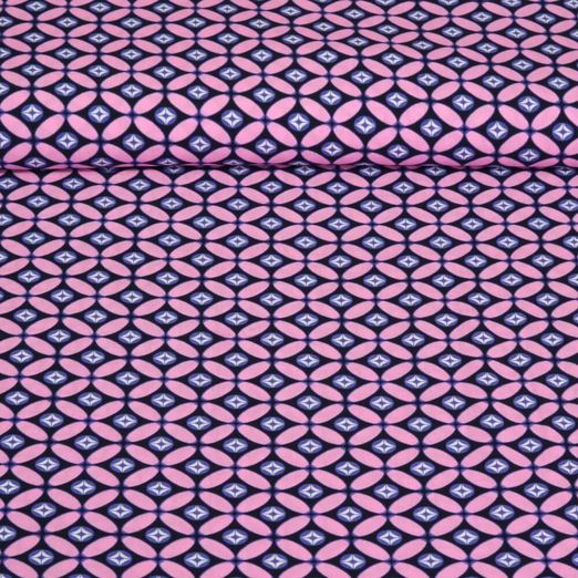Viscose EcoVero - Rétro Bleu nuit Rose