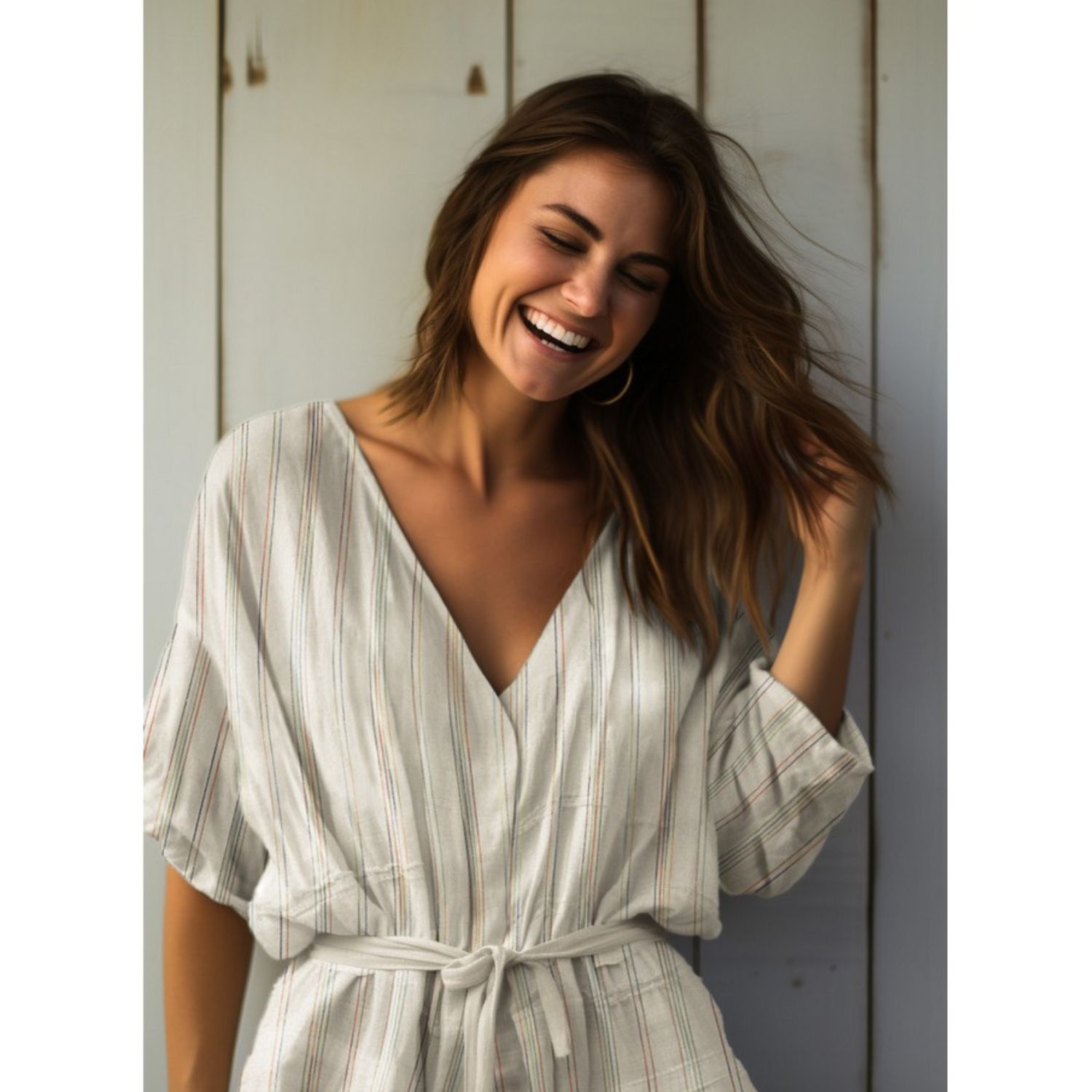 Tissu robes et blouses - Rayures colorées Naturel-1 Tissu robes et blouses - Rayures colorées Naturel-1