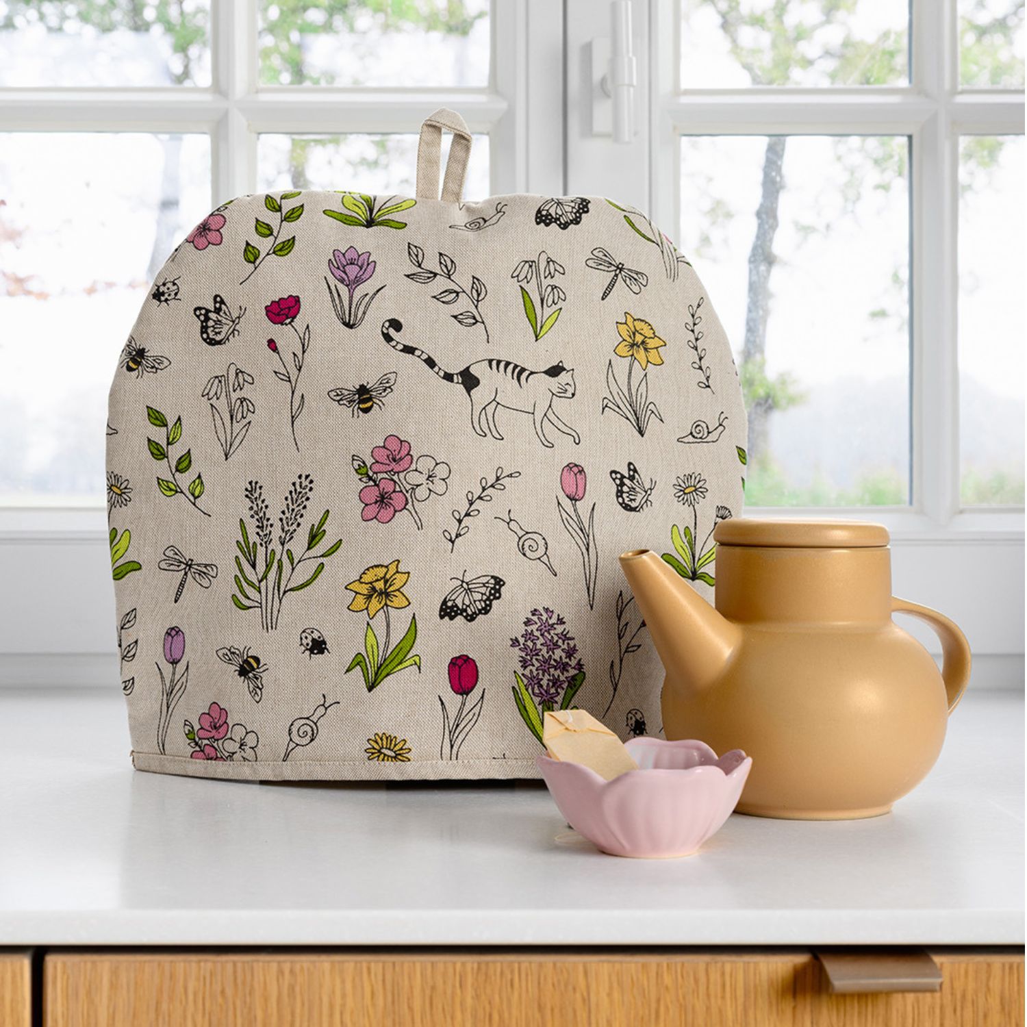 Toile canevas - Aspect lin Fleurs de printemps Beige Multicolore-1 Toile canevas - Aspect lin Fleurs de printemps Beige Multicolore-1