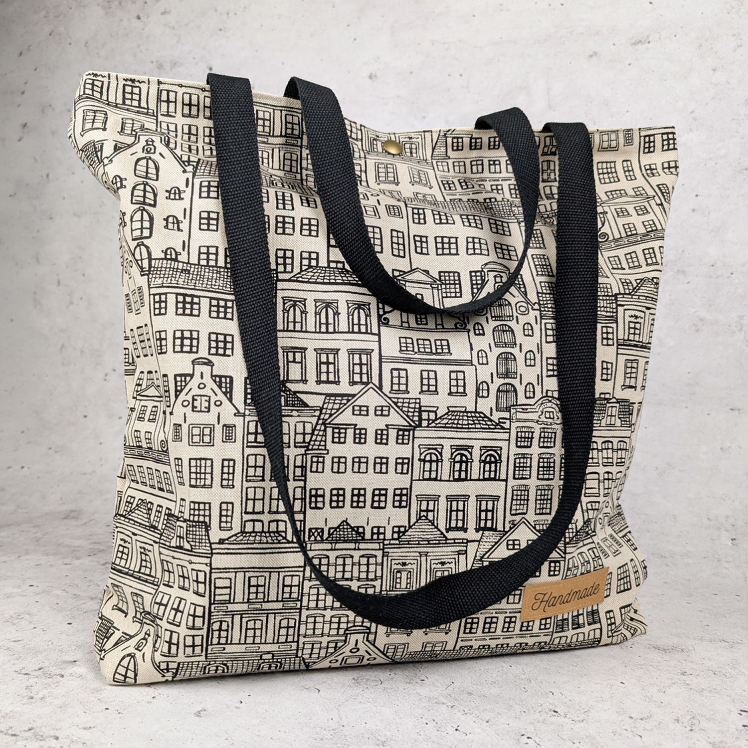 Canvas - Stadthäuser Leinenlook Beige Schwarz-2 Canvas - Stadthäuser Leinenlook Beige Schwarz-2