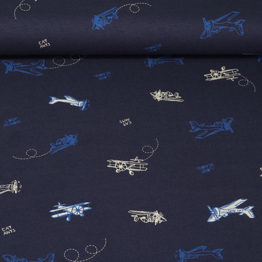Sanetta Jersey - Looping  Flugzeuge Navy Garngefärbt