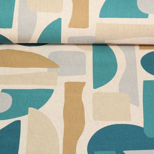Toile canevas - Formes Effet lin Sable Bleu pétrole