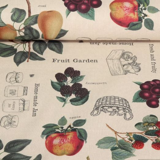 Baumwoll-Canvas - Obst Leinenlook Beige