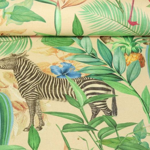 Toile de coton canevas - Animaux de la jungle Sable