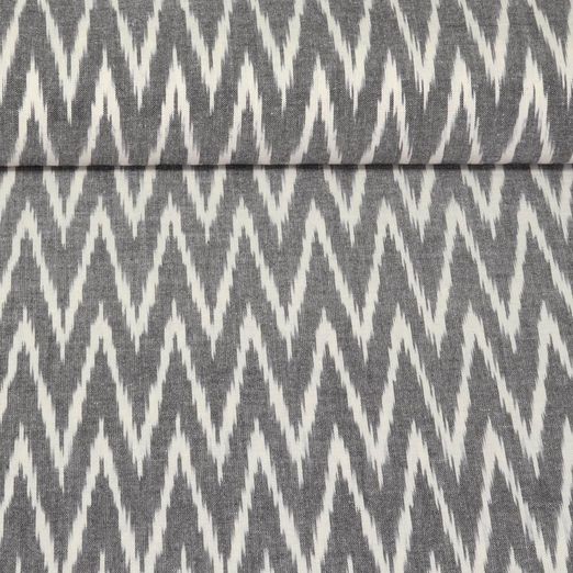 Coton - Ikat Zigzag Gris foncé Blanc