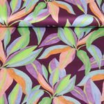 Satin de coton - Impression digitale Feuilles colorées Violet
