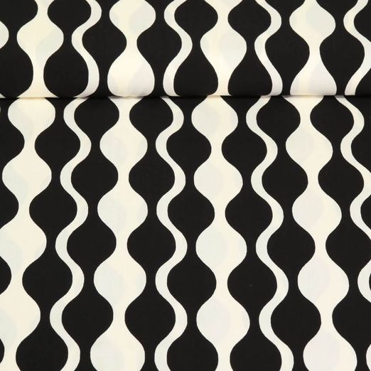 Viscose EcoVero - Vagues rétro Noir