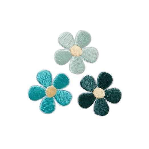 Lot d'écussons thermocollants Fleurs - Turquoise - 3 pièces