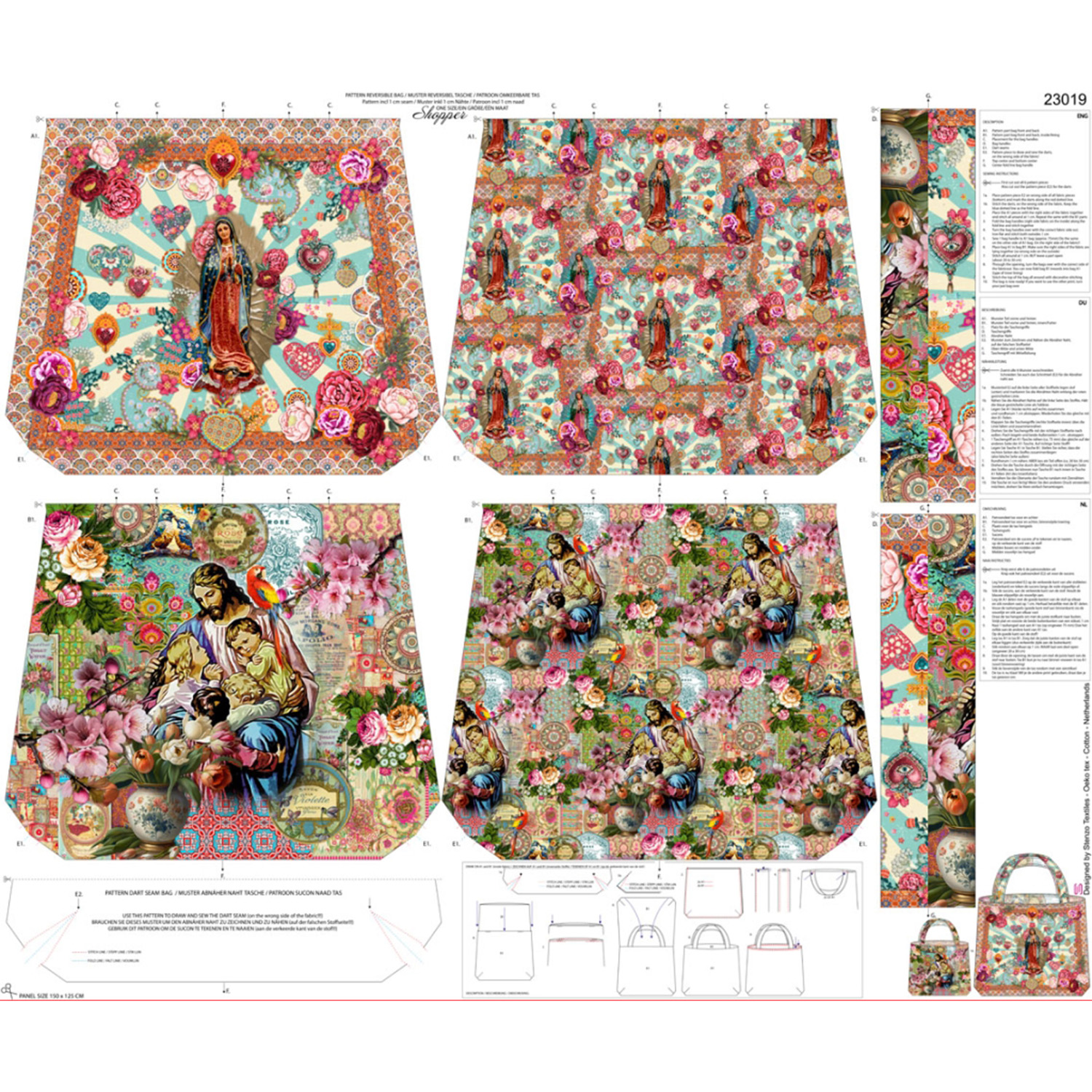 Canvas Panel - Digitaldruck Shopper Bag Maria Multicolor-0 Canvas Panel - Digitaldruck Shopper Bag Maria Multicolor-0