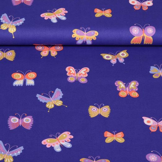 Popeline de coton - Papillons impression sur film Bleu cobalt