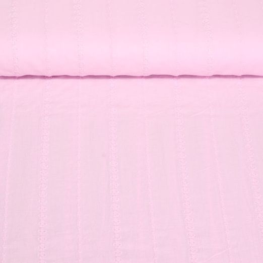 Voile de coton - Rayures brodées Rose