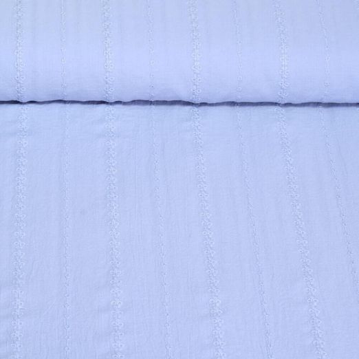 Voile de coton - Rayures brodées Bleu jeans clair