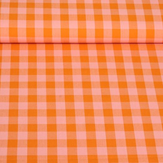 Baumwoll-Webware - Karo Orange Garngefärbt