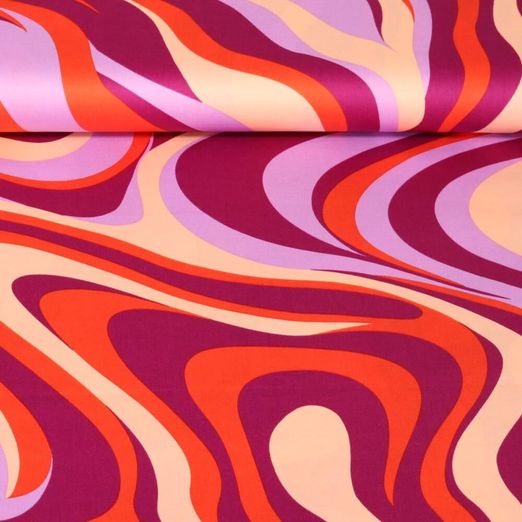 Satin de coton - Vagues rétro Lilas