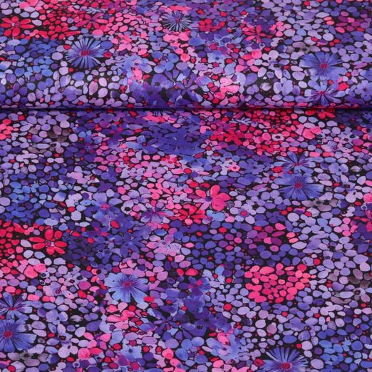 Baumwoll-Voile - Digitaldruck Batik Blumendruck Lila