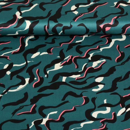 Satin de coton - Mélange de motifs Bleu pétrole