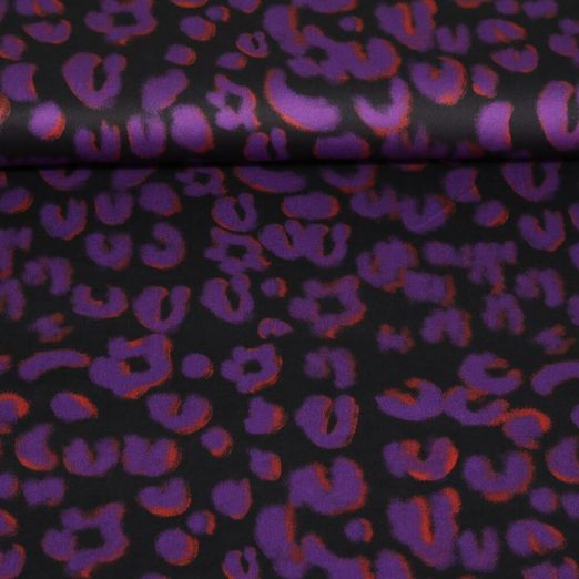 Satin de viscose - Impression digitale Léopard Noir Violet