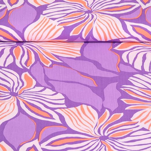 Viscose EcoVero - Fleurs et feuilles Violet